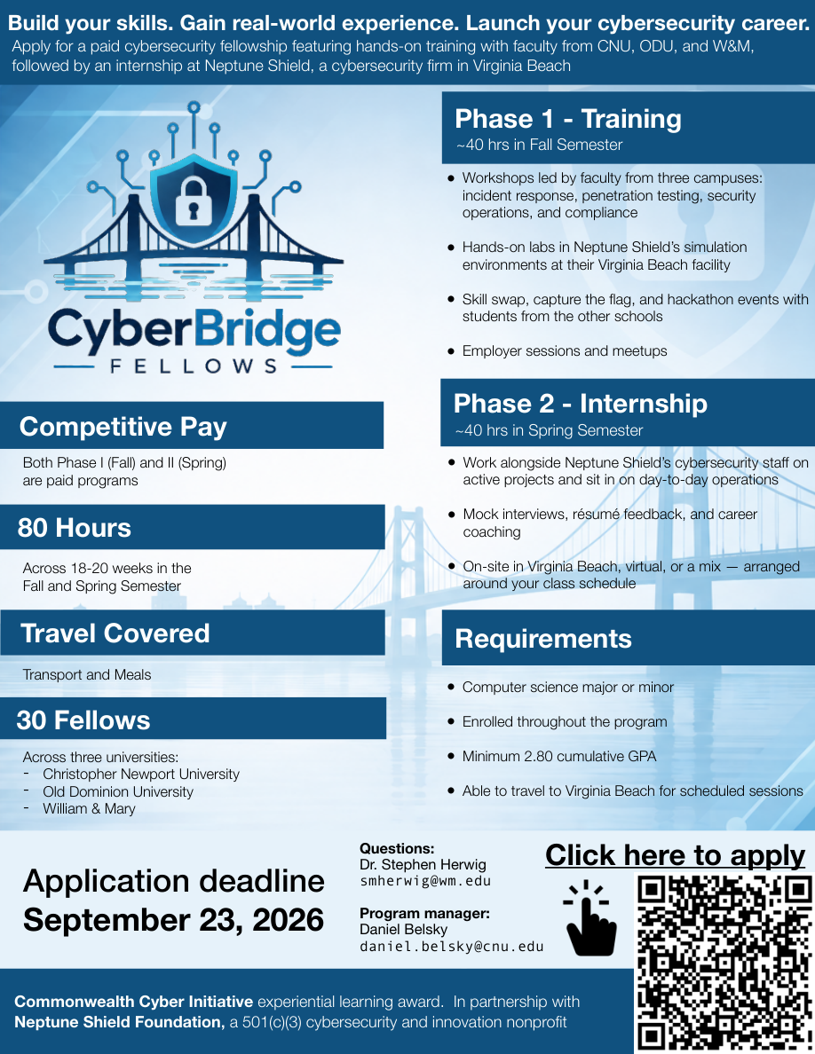 CyberBridge Fellows flyer. Program details are provided below; open the full-size PDF.